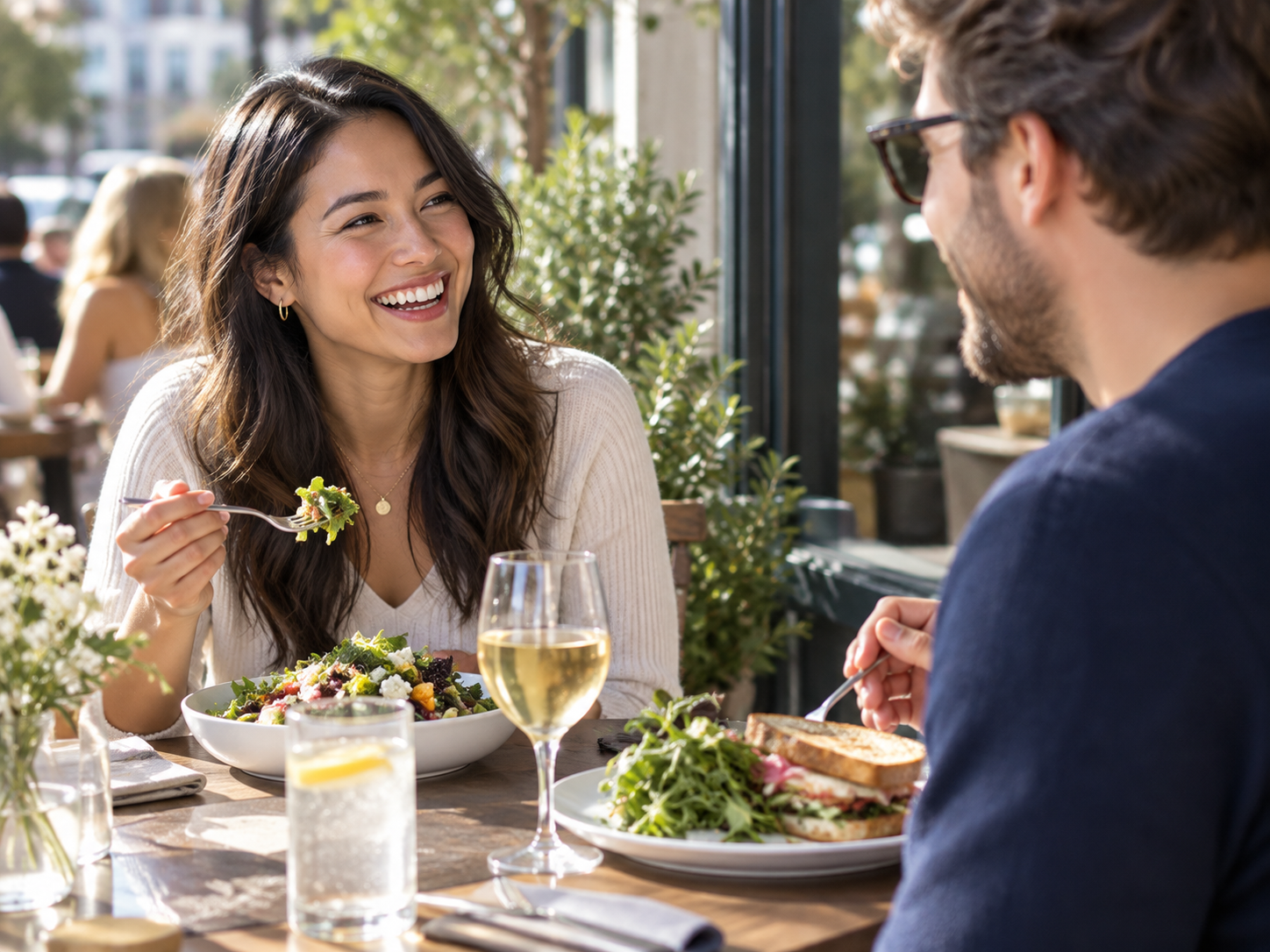 Two guests enjoying lunch together