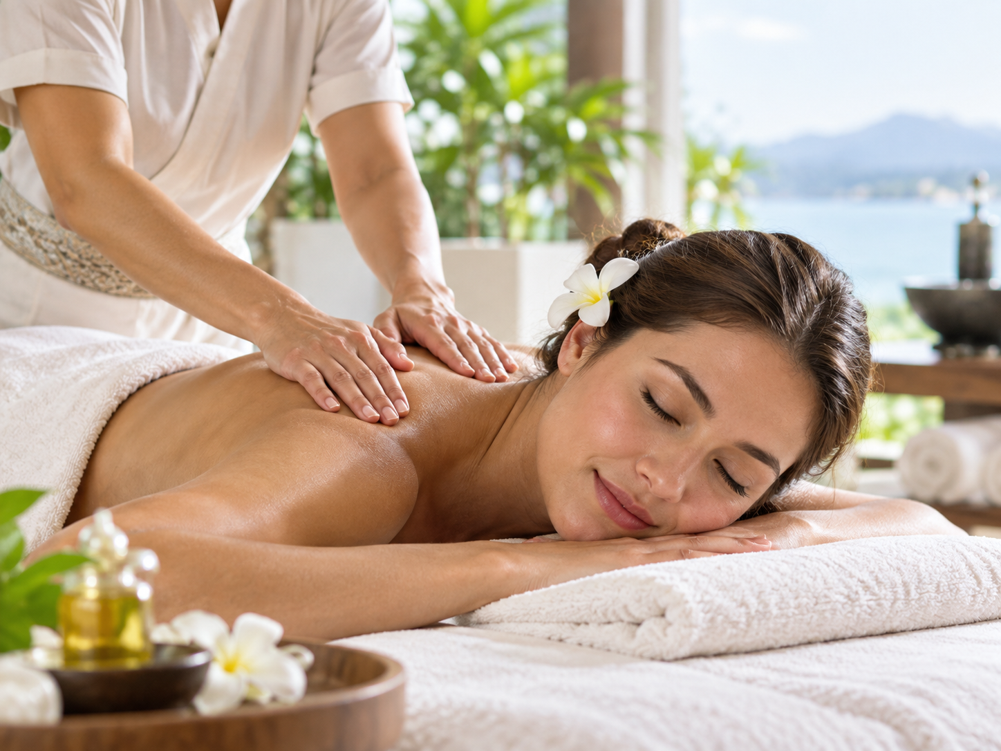 Guest receiving a massage at the spa